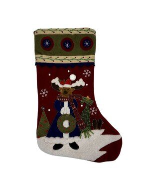 Creative Design Handcrafted Christmas Stocking 17" Moose Design Festive Accents